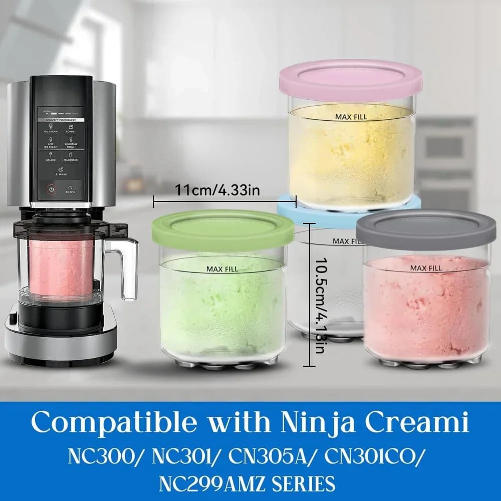 Creami pintsid ja kaaned Ninja jaoks - 4 tk kreemiste jäätiseanumate, topside, purkide ja anumate komplekt, sobib smoothie-purgiga