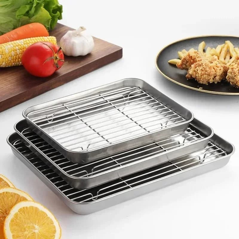Roostevabast terasest küpsetusplaat koos traatrestiga, koogivorm, BBQ küpsetusplaat, ahjupann, brownie-rest, küpsetamise, röstimise ja grillimise tööriist