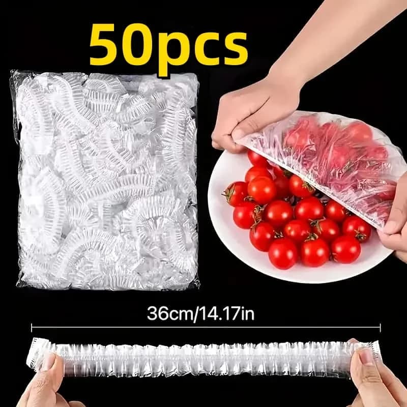 50 korduvkasutatavat PE elastset toidukatet – venivad plastkaaned leivale, puuviljadele ja suupistetele